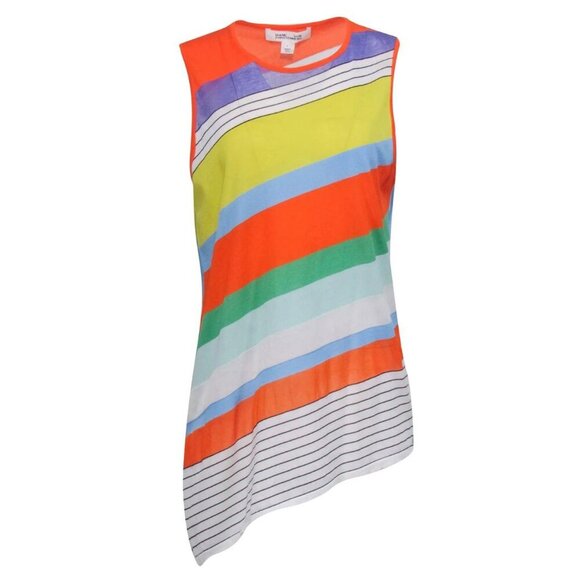 Diane Von Furstenberg Orange & Multicolor Striped Crewneck Tank Dress Size S - Picture 1 of 8